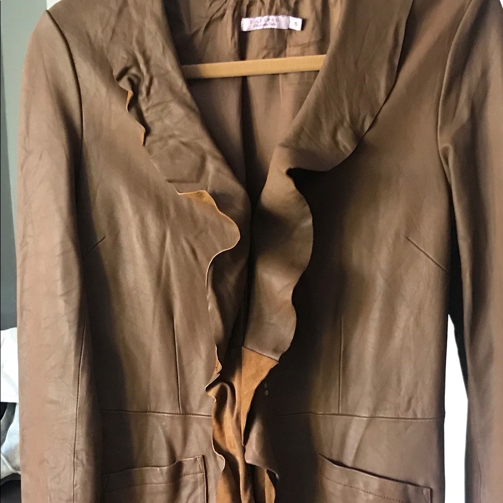 Calypso Leather  ruffle coat